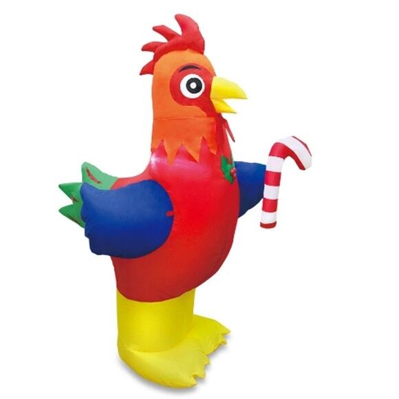 Holiday Time Other - Christmas Rooster With Candy Cane Inflatable 4' Tall Outdoor Holiday Decoration